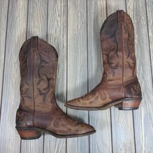 Boulet Women Brown Leather Cowgirl Western Boots Embroidered Overlay Cutout 7